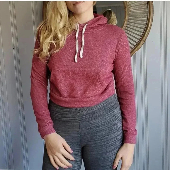 Forever 21 Burgundy Cropped Hooded Sweatshirt - Medium - Picture 6 of 9